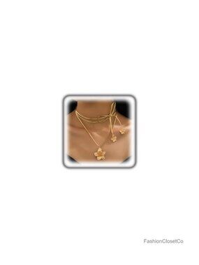 Gold Tone Boho Flower Pendant Lariat Necklace Adjustable Lariat